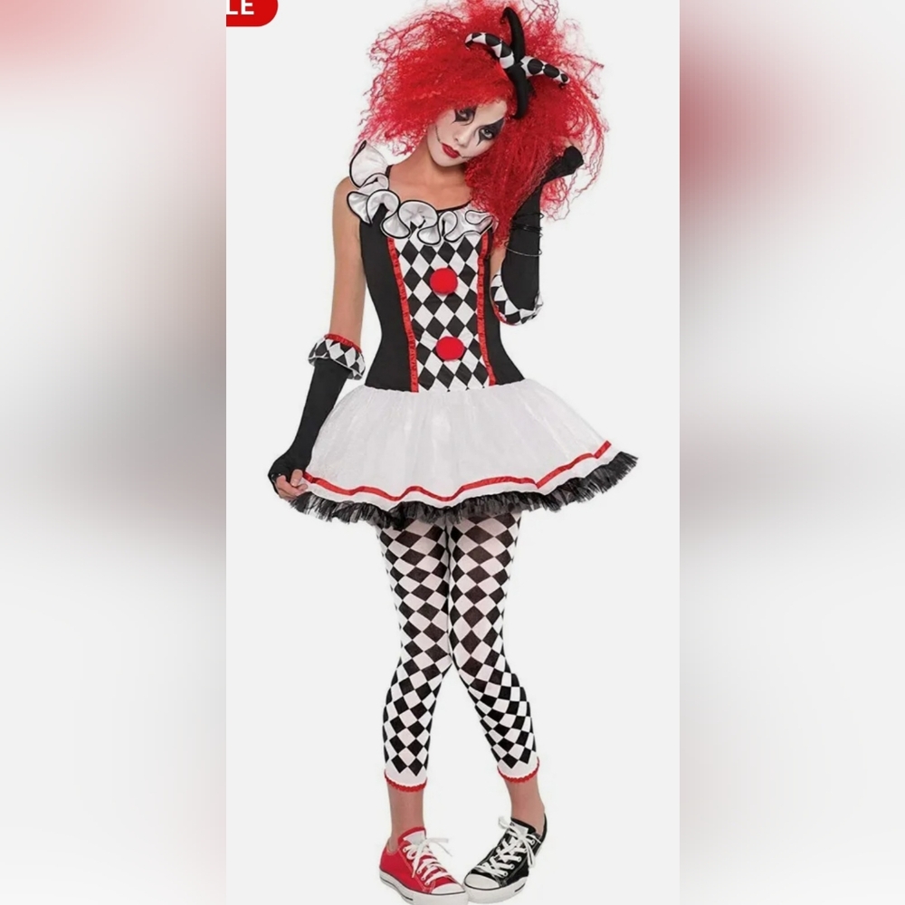 Girls Fun Harley Quinn Clowns Jester Halloween Dress Costume  Girls size 8-10